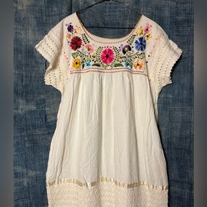 Vintage Mexicana Cream Floral Dress